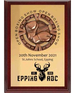 Bespoke 6" x 4" 'Epping' boxing presentation plaque with rear support stand and medallion decoration
